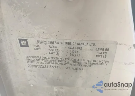 2008 Pontiac Grand Prix from USA, damaged, VIN 2G2WP552X81132247